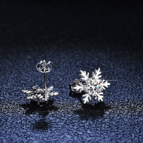 925 Sterling Silver Snowflake Stud Earrings For Women Moissanite Zirconia Elegant Minimalist Wedding Party Jewelry Christmas Gift