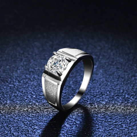 925 Sterling Silver Moissanite Men's Ring Simple Matte Frosted Four-Prong Setting Band Fashion Jewelry Gift