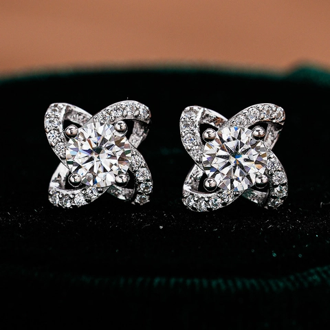 S925 Sterling Silver Moissanite Four-Leaf Clover Stud Earrings Elegant D Color Sparkling Gemstone Jewelry For Women Wedding Gift