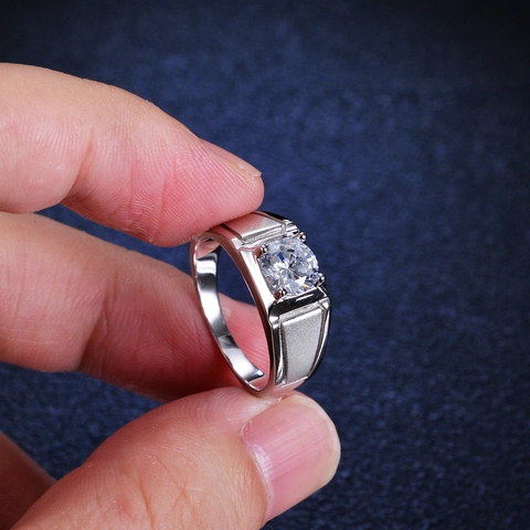 925 Sterling Silver Moissanite Men's Ring Simple Matte Frosted Four-Prong Setting Band Fashion Jewelry Gift