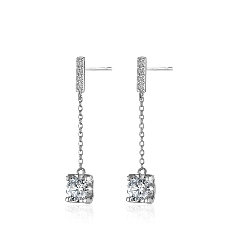 925 Sterling Silver Long Tassel Drop Earrings For Women Elegant Luxury Round Brilliant Cut Moissanite Dangle Earrings Jewelry