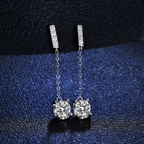 925 Sterling Silver Long Tassel Drop Earrings For Women Elegant Luxury Round Brilliant Cut Moissanite Dangle Earrings Jewelry