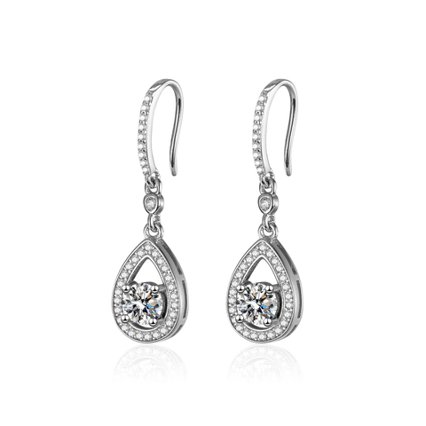 925 Sterling Silver Pear Shaped Moissanite Drop Earrings 0.5 Carat Round Cut Halo Waterdrop Dangle Earrings For Women Wedding Jewelry