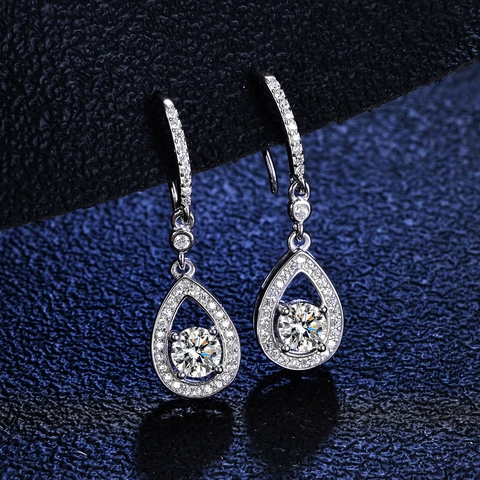 925 Sterling Silver Pear Shaped Moissanite Drop Earrings 0.5 Carat Round Cut Halo Waterdrop Dangle Earrings For Women Wedding Jewelry