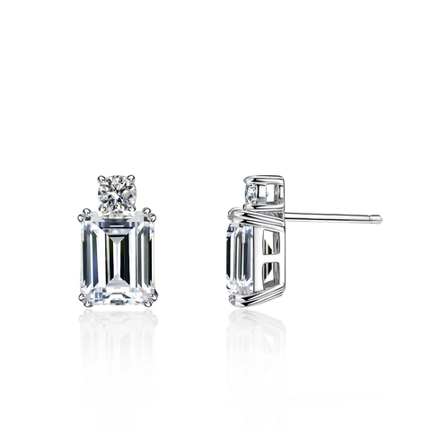925 Sterling Silver 4 Carat Emerald Cut Moissanite Stud Earrings D Color Simple Rectangle Wedding Jewelry Gift For Women