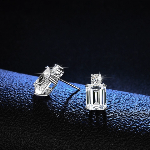 925 Sterling Silver 4 Carat Emerald Cut Moissanite Stud Earrings D Color Simple Rectangle Wedding Jewelry Gift For Women