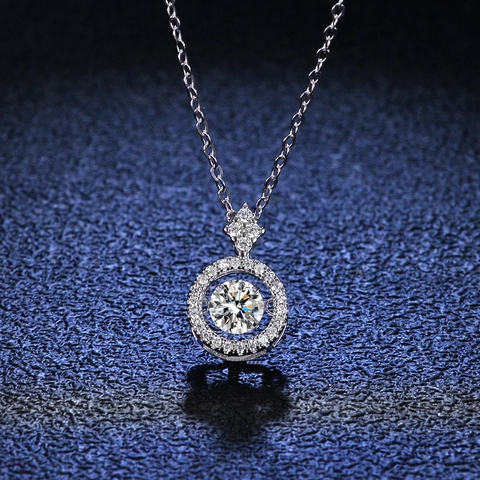 925 Sterling Silver Round Dancing Heart Pendant Necklace For Women Moissanite Jewelry With Certificate Elegant Silver Chain