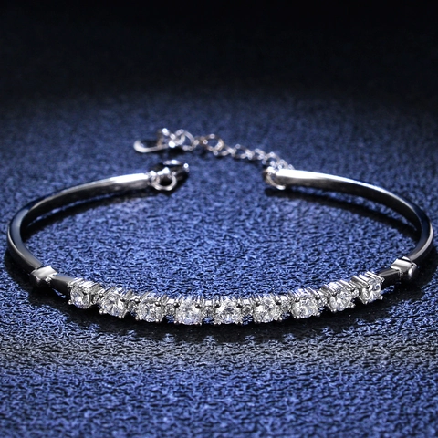 Pulsera de Fila de Moissanita en Plata de Ley 925 para Mujer Brazalete Ajustable con Colgante de Corazón Joyas Elegantes con Certificado GRA