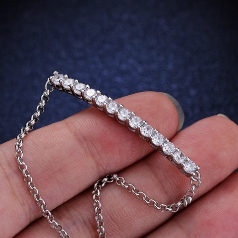 Bracelet Bolo Réglable en Argent Sterling 925 Moissanite pour Femme Bracelet Tennis en Pierre Ronde Scintillante Cadeau Bijoux