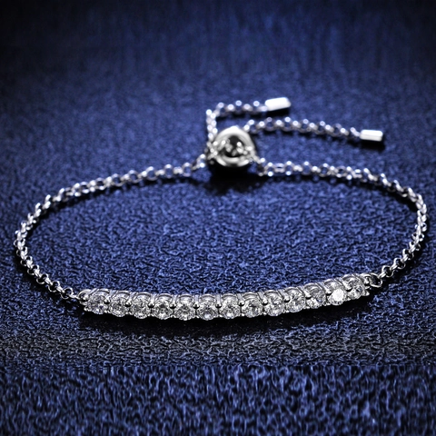 Bracelet Bolo Réglable en Argent Sterling 925 Moissanite pour Femme Bracelet Tennis en Pierre Ronde Scintillante Cadeau Bijoux