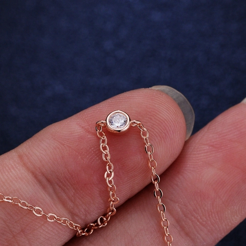 Bracciale in Argento Sterling 925 con Moissanite da Donna Placcato Oro Rosa Taglio Rotondo Incastonatura Castone Bolla Regolabile