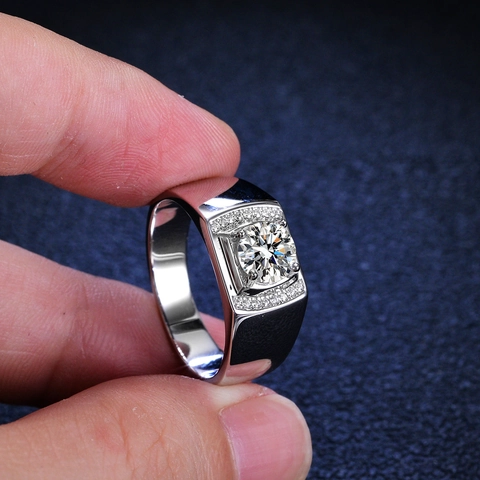 Luxus 925 Sterlingsilber Moissanit Ring Für Herren Geometrisch Eingelegt Moissanit Poliert Business Hochzeit Fingerring Schmuck