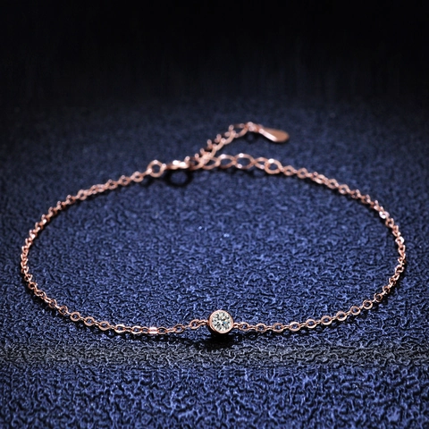 Bracciale in Argento Sterling 925 con Moissanite da Donna Placcato Oro Rosa Taglio Rotondo Incastonatura Castone Bolla Regolabile