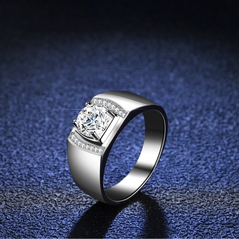 Luxus 925 Sterlingsilber Moissanit Ring Für Herren Geometrisch Eingelegt Moissanit Poliert Business Hochzeit Fingerring Schmuck