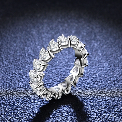 Anillo de Eternidad de Plata de Ley S925 Con Moissanita Corazón Color D para Mujer Joyería Romántica de Boda Compromiso Aniversario
