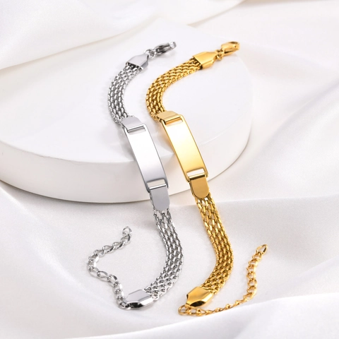 Edelstahl Gravierbar ID Bar Armband Für Damen Minimalistisch Geflochten Mesh Kette Herz Anhänger Mode Schmuck Geschenk