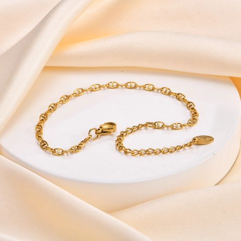 18K Gold Plated Stainless Steel Mariner Link Chain Bracelet And Necklace Pig Nose Adjustable Jewelry For Women Fashion Accessory