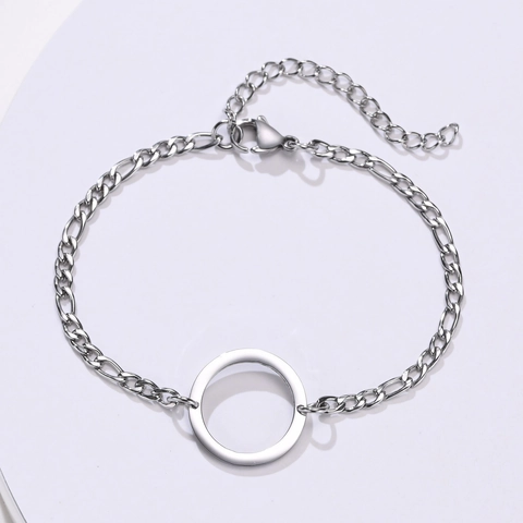 Minimalist Stainless Steel Figaro Chain Bracelet For Men Women Silver Color Hollow Ring Charm Adjustable Jewelry Gift