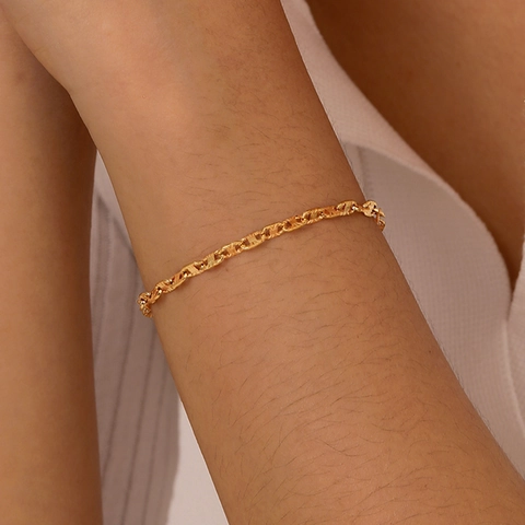 Stainless Steel Coffee Bean Pig Nose Link Bracelet For Women Gold Plated Textured Adjustable Chain Fashion Jewelry Gift