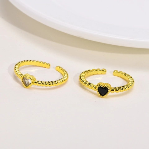 Kupfer Herz Zirkonia Offener Verstellbarer Ring Für Damen Gold Beschichtet Perlenband Mode Schmuck Geschenk