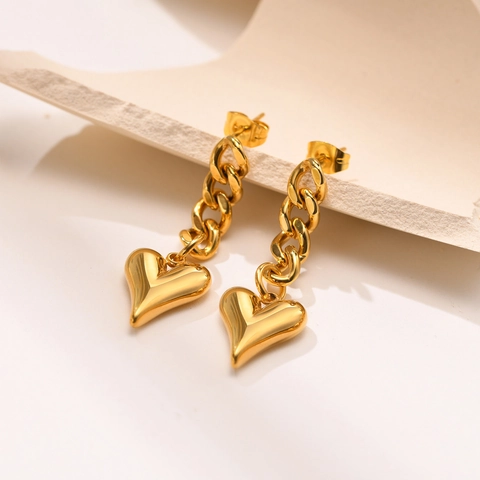 Edelstahl Herz Ohrhänger Für Damen Vergoldet Panzerkette Glied Herz Anhänger Ohrringe Mode Schmuck Geschenk