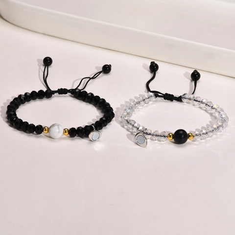 Magnetisches Herz Paar Armband Achat Weißer Türkis Kristall Perlen Verstellbar Romantisch Liebhaber Schmuck Geschenk