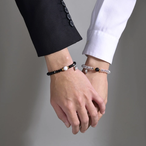 Magnetisches Herz Paar Armband Achat Weißer Türkis Kristall Perlen Verstellbar Romantisch Liebhaber Schmuck Geschenk