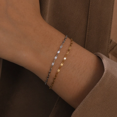 Pulsera Minimalista de Eslabones Finos de Acero Inoxidable para Mujer Chapado en Oro de 18K Plata Cadena Ajustable Joyería Diaria