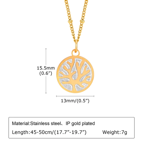 Collar con Colgante Redondo de Coral de Acero Inoxidable Cadena de Cuentas de Satélite Chapada en Oro para Mujer Joyería