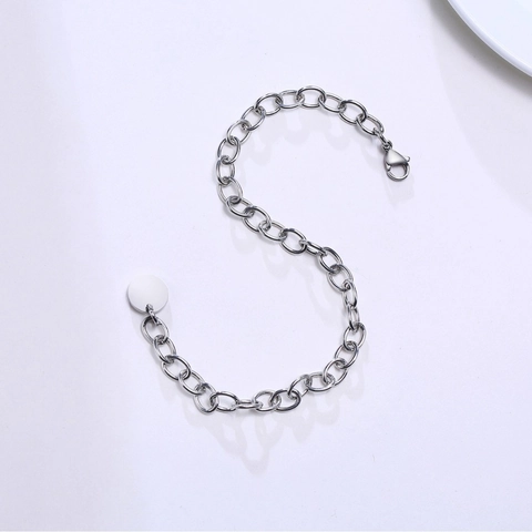 Minimalist Titanium Steel Chain Bracelet For Men Women Steel Color Round Pendant Polished Geometric Link Jewelry Gift
