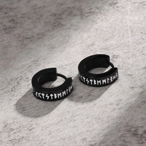 Wikinger Runen Edelstahl Ohrringe Für Herren Schwarz Nordische Runen Punk Gotik Huggie Ohrringe Mode Cool Schmuck