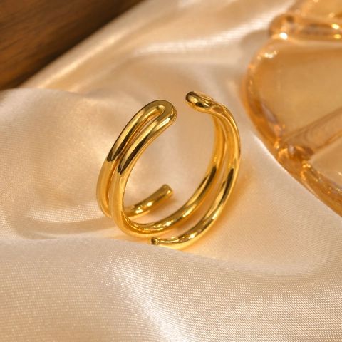 Anillo Abierto de Acero Inoxidable Minimalista para Mujer Color Dorado Espiral Irregular Multicapa Ajustable Joyería Moda