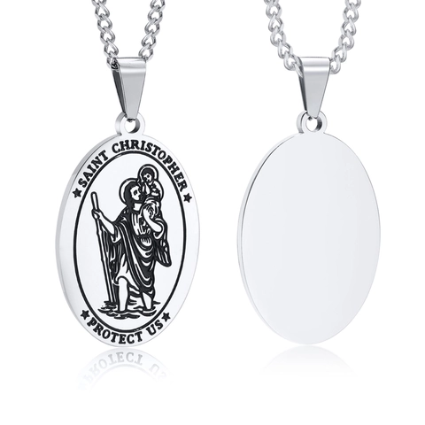 Vintage Roestvrij Staal Sint Christoffel Bescherm Ons Ovale Hanger Zonder Ketting Voor Heren Dames Religieuze Bescherming Amulet