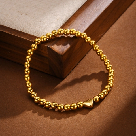 Bracciale da Donna Minimalista in Acciaio Inossidabile con Ciondolo a Cuore Placcato Oro Lucido Gioielli Moda Accessorio Quotidiano