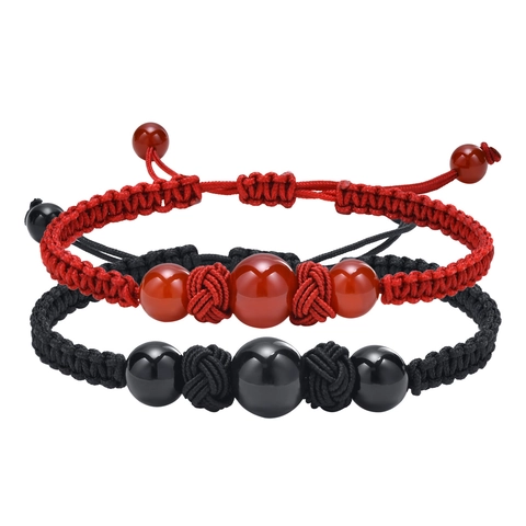 Stainless Steel Yin Yang Tai Chi Magnet Heart Hand Woven Cord Bracelet For Couples Adjustable Agate Beads Friendship Jewelry