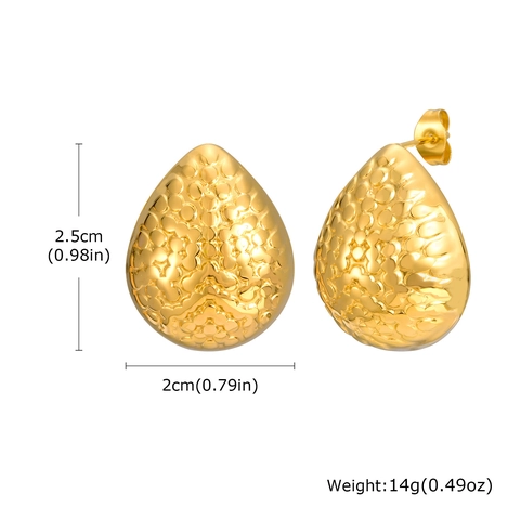 Pendientes de Botón Modernos de Acero Inoxidable Martillado Gota de Agua Irregular Joyería Llamativa Chapada en Oro para Mujer