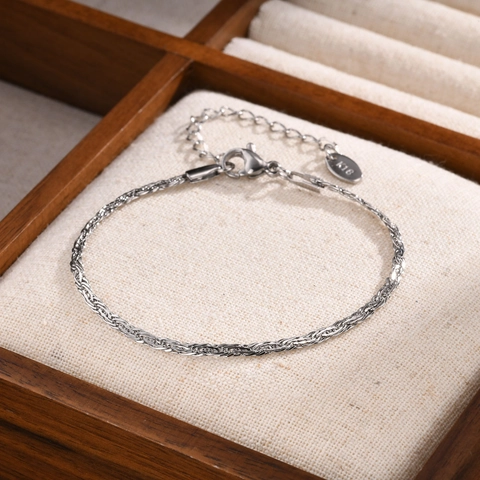 Minimalistische Edelstahl Seilkette Armband Für Damen Mode Gewebte Verdrehte Gliederkette Hand Schmuck Verstellbar Geschenk Silber