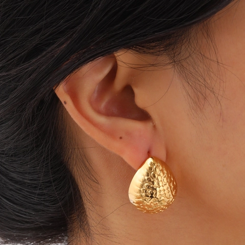 Pendientes de Botón Modernos de Acero Inoxidable Martillado Gota de Agua Irregular Joyería Llamativa Chapada en Oro para Mujer