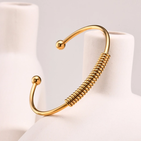 Minimalistisch Goud Roestvrij Staal Open Armring Voor Vrouwen Veer Spiraal Ontwerp Mode Sieraden Verstelbare Manchet Armband