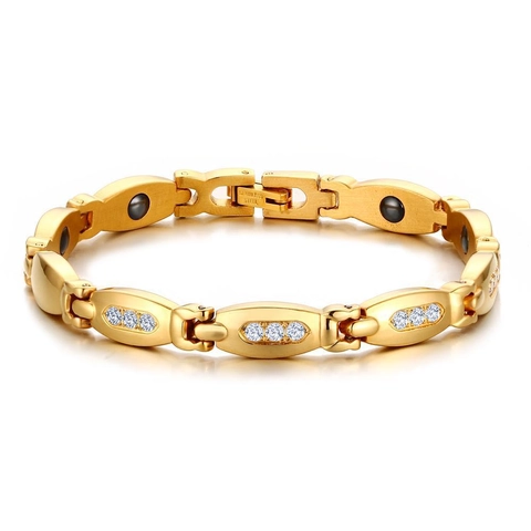 Damen Titanstahl Magnetarmband Individuelle Goldene Strass Hämatit Inlaid Gesundheit Mode Schmuck Armband