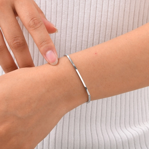 Pulsera Minimalista de Acero Inoxidable con Barra Curva Para Mujer Cadena de Eslabones con Circonia Blanca Elegante Joyería de Moda