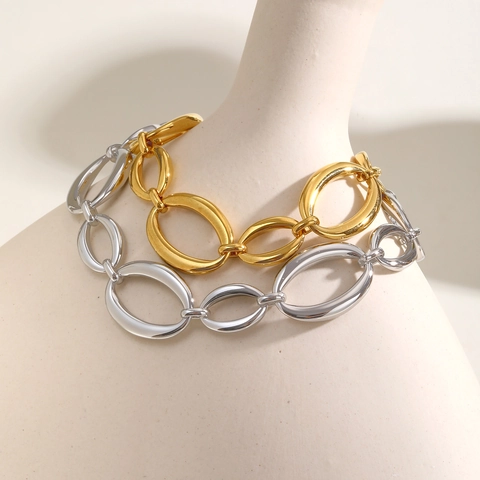 Dames Minimalistisch Roestvrij Staal Grove Ketting Armband Geometrische Ovale Schakel Ketting Goud Zilver Tweekleurig Sieraden Cadeau