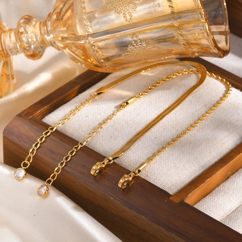 Double Layer Stainless Steel Snake Chain Rope Chain Bracelet For Women Gold Plated Minimalist Rhinestone Charm Fashion Jewelry