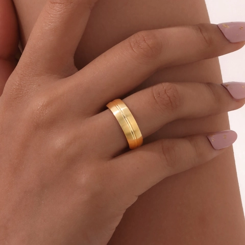 Minimalist Stainless Steel Grooved Ring Gold Plated Brushed Matte Finger Ring For Women Fashion Commute Jewelry Gift