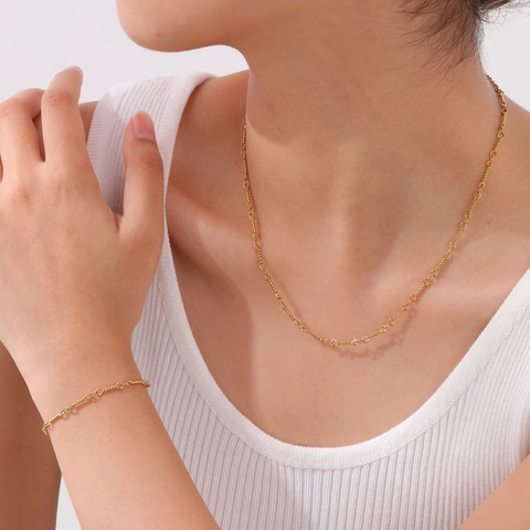Stainless Steel Interlocking Twisted Chain Bracelet Necklace For Women Gold Plated Minimalist Fashion Jewelry Gift