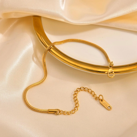 Bracciale a Catena a Serpente in Acciaio Inossidabile Oro Minimalista per Donna Catena a Osso Piatto Regolabile Gioielli Moda