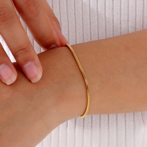 Bracciale a Catena a Serpente in Acciaio Inossidabile Oro Minimalista per Donna Catena a Osso Piatto Regolabile Gioielli Moda