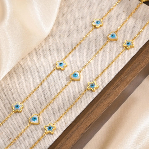 Fashion Stainless Steel White Shell Flower Heart Star Evil Eye Pendant Necklace For Women Gold Plated Lucky Amulet Jewelry Gift