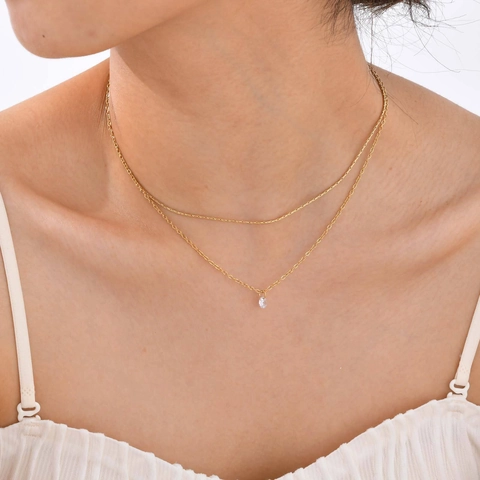 Roestvrij Stalen Dubbellaagse Gouden Halsketting Voor Dames Met Ronde Witte Strass Hanger Minimalistische Sieraden