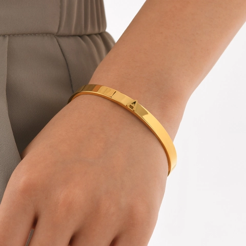 Bracciale Rigido Aperto Minimalista in Acciaio Inossidabile Lucido con Lettera Iniziale A-Z Placcato Oro Gioielli Donna